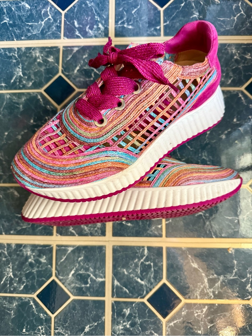 Multicolor Woven Lace-Up Sneakers - Pink Accent